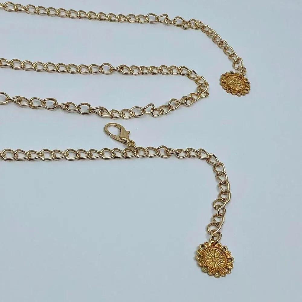 Y2K Rockstar Girlfriend Gold Layered Charm Chain Belt, Up to 37 Inches, X7GA1190